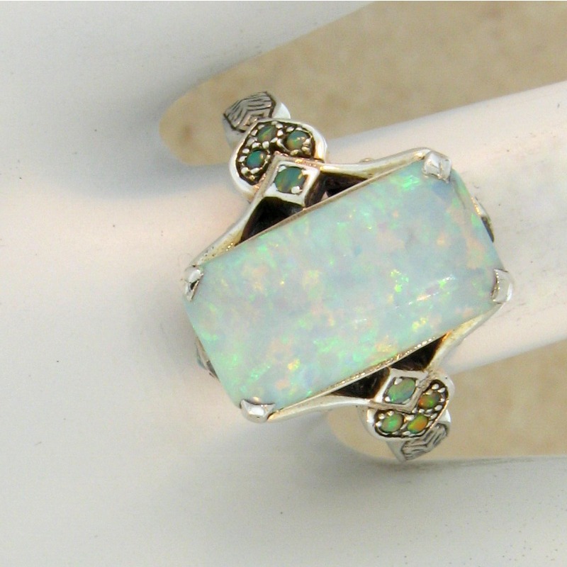 Women's Silver-Plated Copper Engagement Ring with Opal Accents
